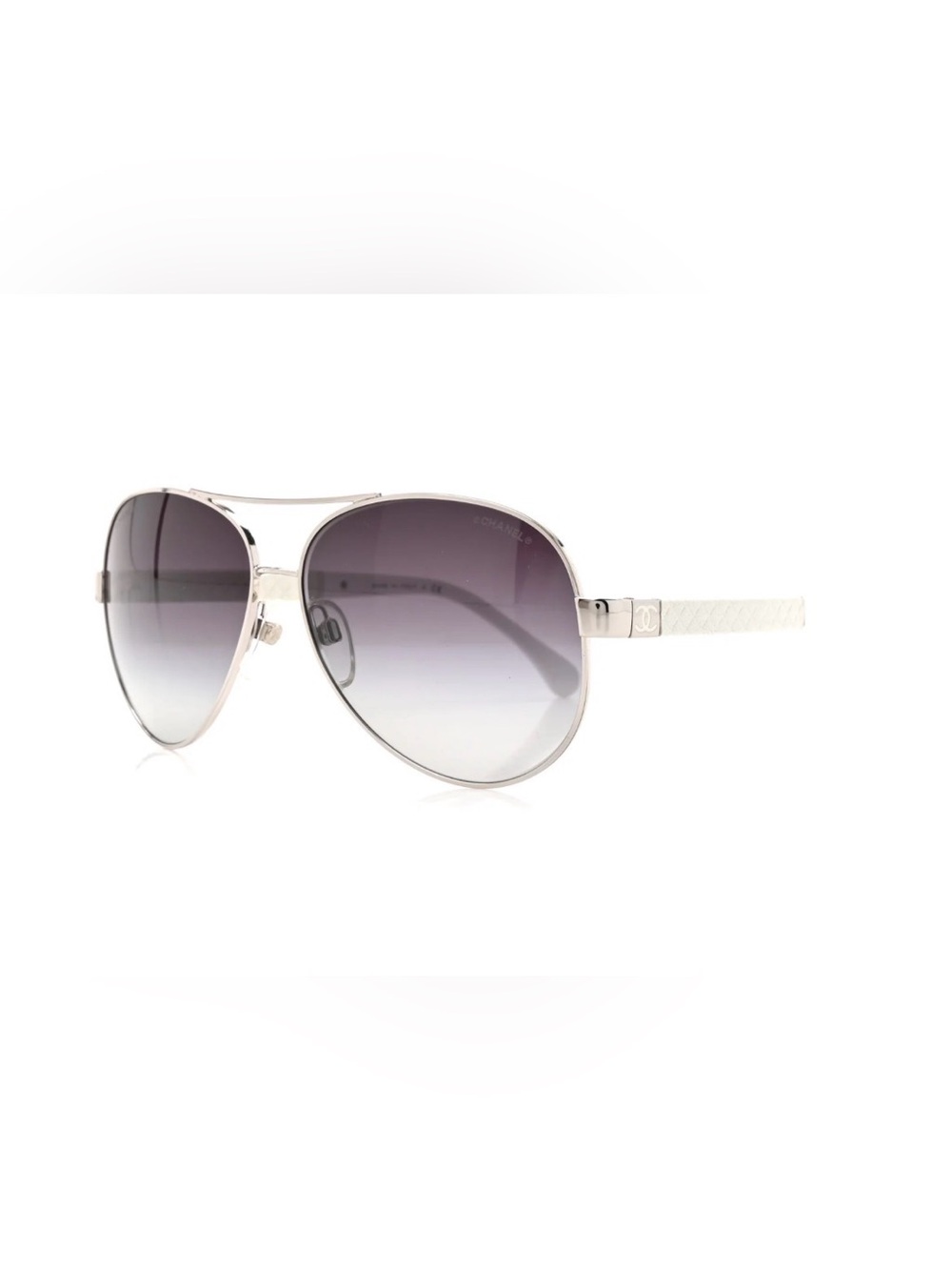 CHANEL Women's Lambskin Quilted Aviator Sunglasses 4195-Q Silver Cream White